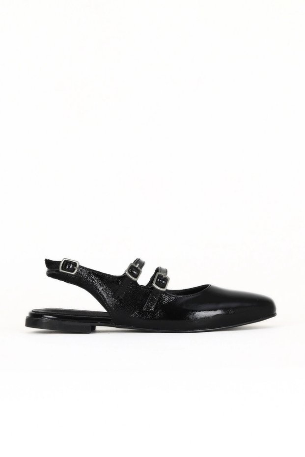 Black Patent Leather Women's Flat Sandals 01We1101