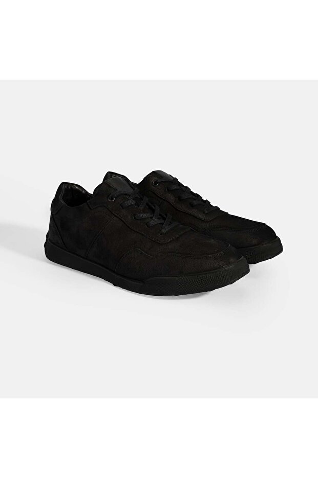 Men's Black Lace-Up Leather Sports Shoes