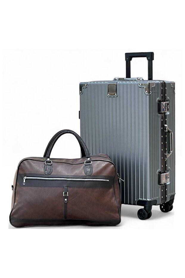 Aluminum Framed Check In Luggage 24 Inch [ 20-25KG] With Durable PU Duffle Bag Combo