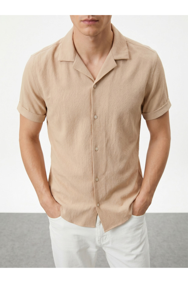 Kısa Kollu Slim Fit Örme Gömlek