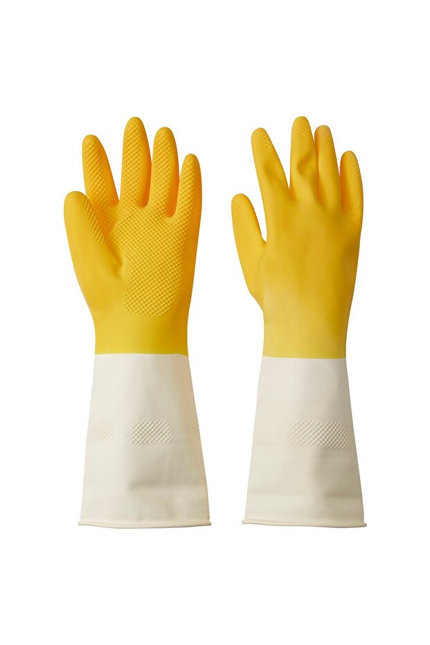 RINNIG Cleaning gloves, bright yellow/off-white, S