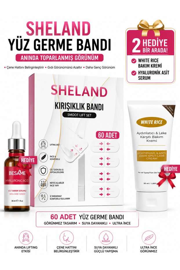 Wrinkle Tape 60 Pieces Face Lift - Night Care Set - Hyaluronic Serum Brightening Cream Gift
