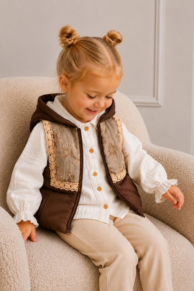 Embroidered Patterned Vest and Trousers Children's 3-Piece Set