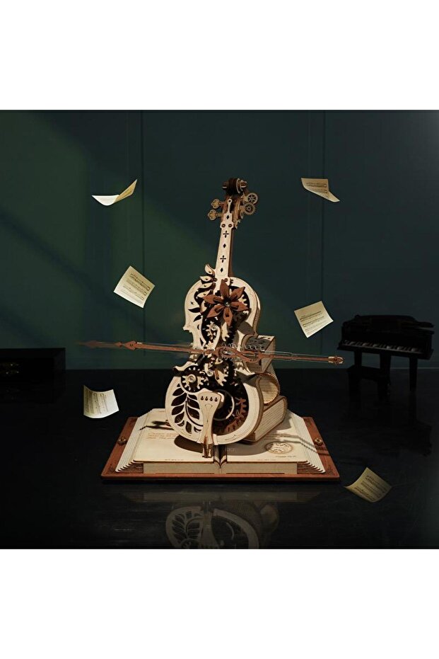 AMK63 Çello Müzik Kutusu (Magic Cello) Music Box DIY Mechanical 3D Wooden Puzzle Maket Model Se - 2