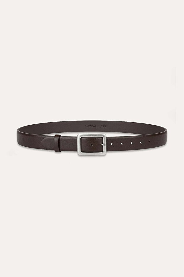 Rectangular Buckle Leather Belt - 1