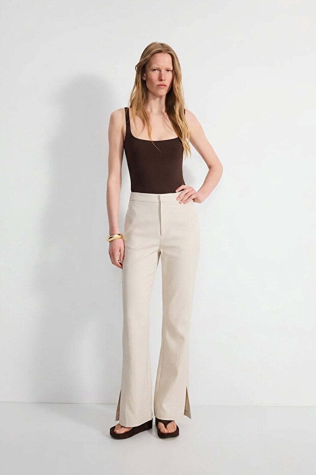 Straight Cut Pants with Slit