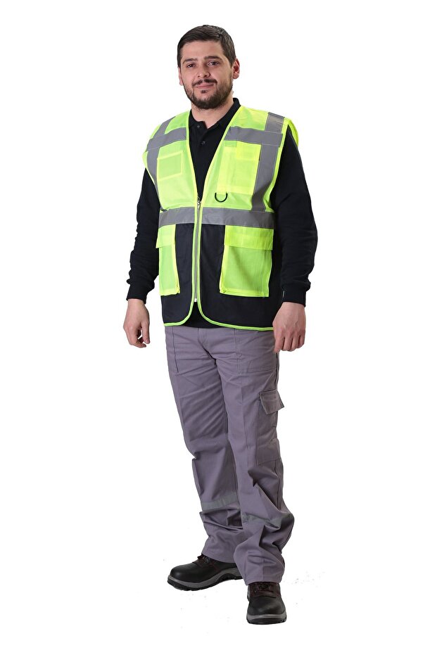 Warning Vest Engineer Type with Pockets Phosphorescent Reflective - 3