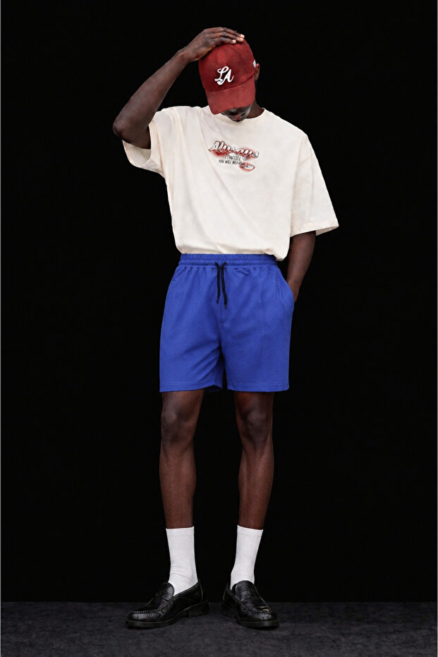 Men's Basic 100% Cotton Comfortable Blue Combed Cotton Shorts