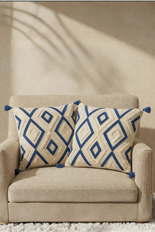 Ethnic Patterned Geometric Embroidered Decorative Cushion Cover Set (Without Inner Filling)