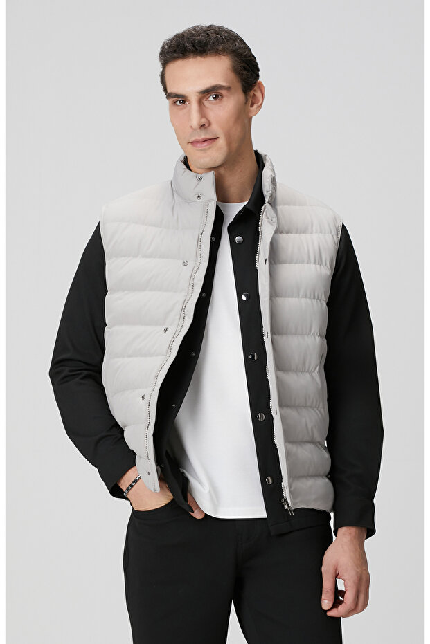 Gri Ray Kapitoneli Casual Yelek - 1