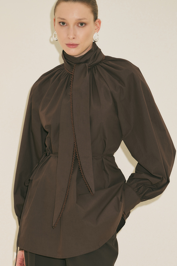 Tie-Neck Blouse Brown