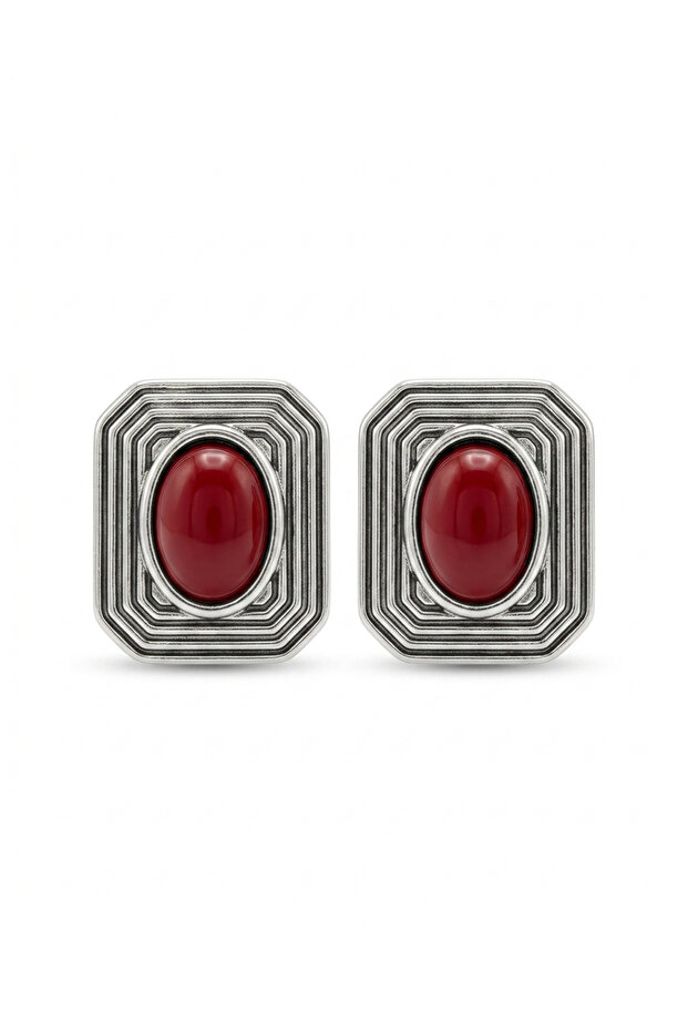 Steel Vintage Earrings Burgundy