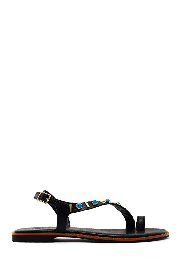 Women's Black Flip-Flop Sandals with Stones 26Sfe481218