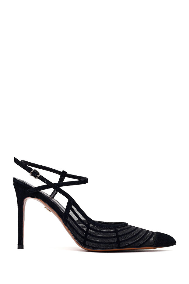 Women's Black Ankle Buckle High Thin Heeled Leather Shoes 26Pfd100114
