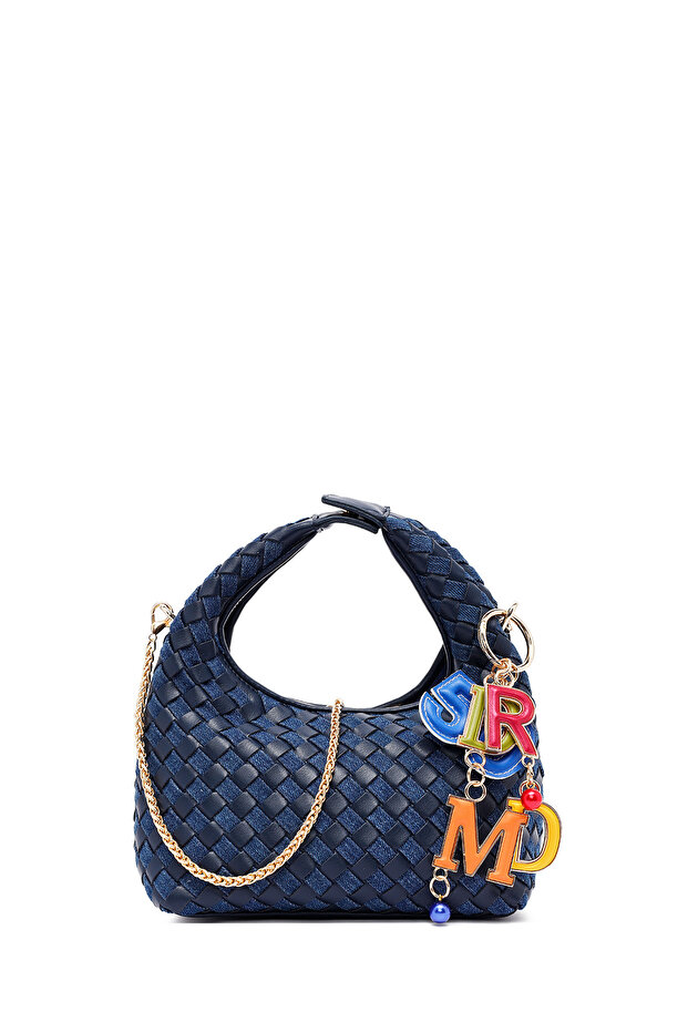حقيبة كتف صغيرة محبوكة بحزام طويل باللون الأزرق للنساء 26SBD261029