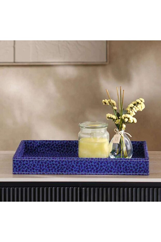 Savanna Faux Fur Decor Tray 45x33x5cm- Blue