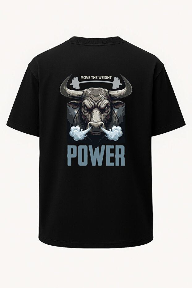 Oversized Move the Weight Bull Fitness Gym Back Printed Wide Cut T-Shirt