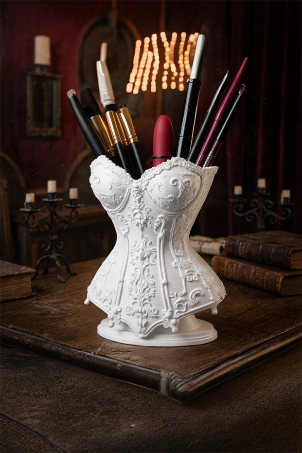 Decorative Makeup Brush Holder Organizer Pen Holder with Corset Design 14.5 cm