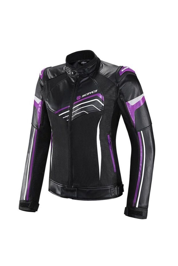 Motorcycle Woman Coat 4 Seasons Maxdura 600-D Resistant Fabric and Leather Women Motor Coat Black Purple