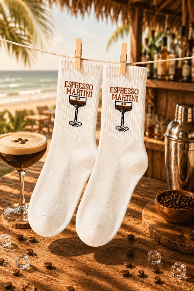 Original Good Vibes Series - Espresso Martini Patterned Special Design 4 Season Cotton College Socks