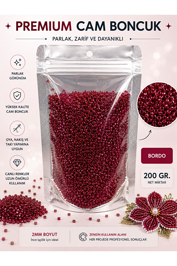200 Gr Burgundy Glass Beads - 2.5 mm Delica Type