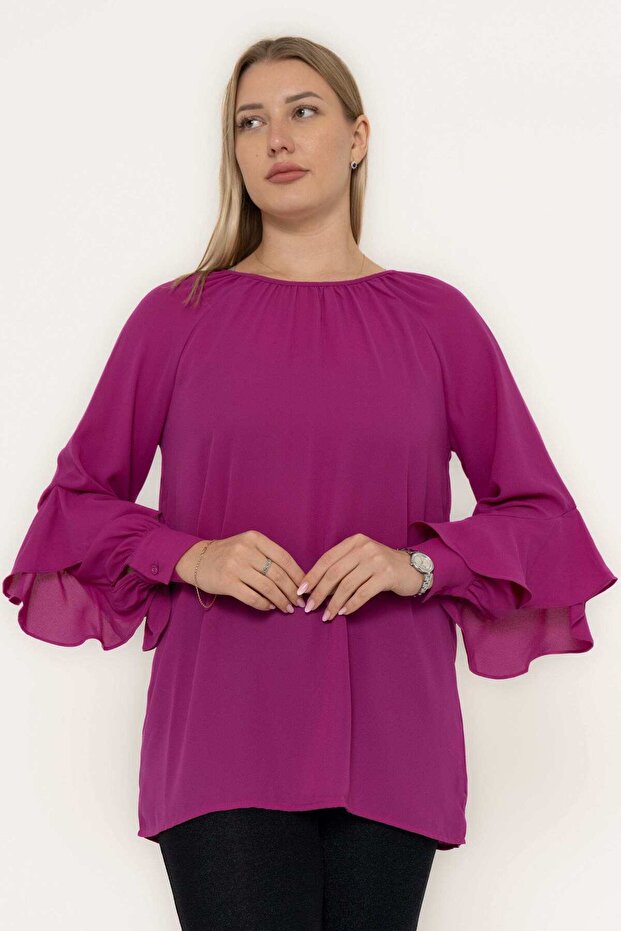 Solid Ruffled Long-Sleeve Top