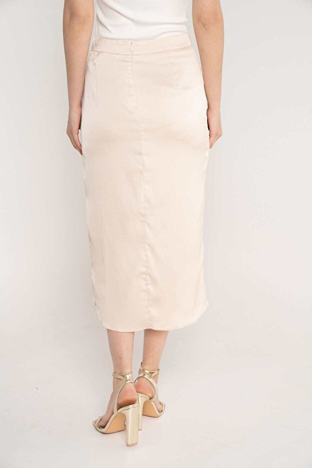 Solid Midi Skirt with Front Slit - 4