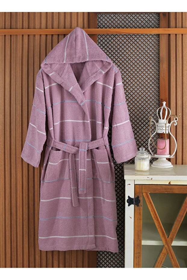 Lavender Striped Bathrobe - 2