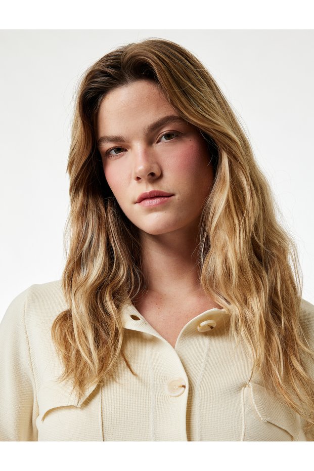 Long Sleeve Buttoned Pocket Polo Neck Knitwear Cardigan