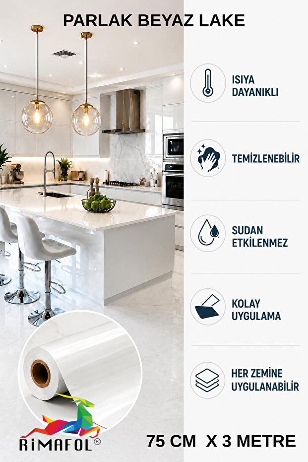 Glossy White Cabinet Furniture Countertop Veneer Foil 75 cm X 3 Meters