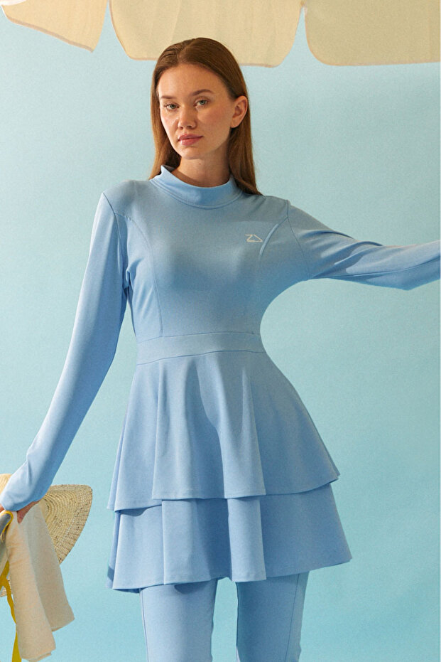 Layered Skirt Swimsuit Set Baby Blue