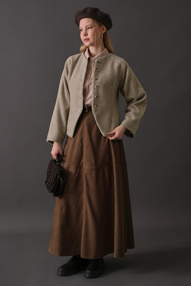 Pens Detailed Short Jacket Stone