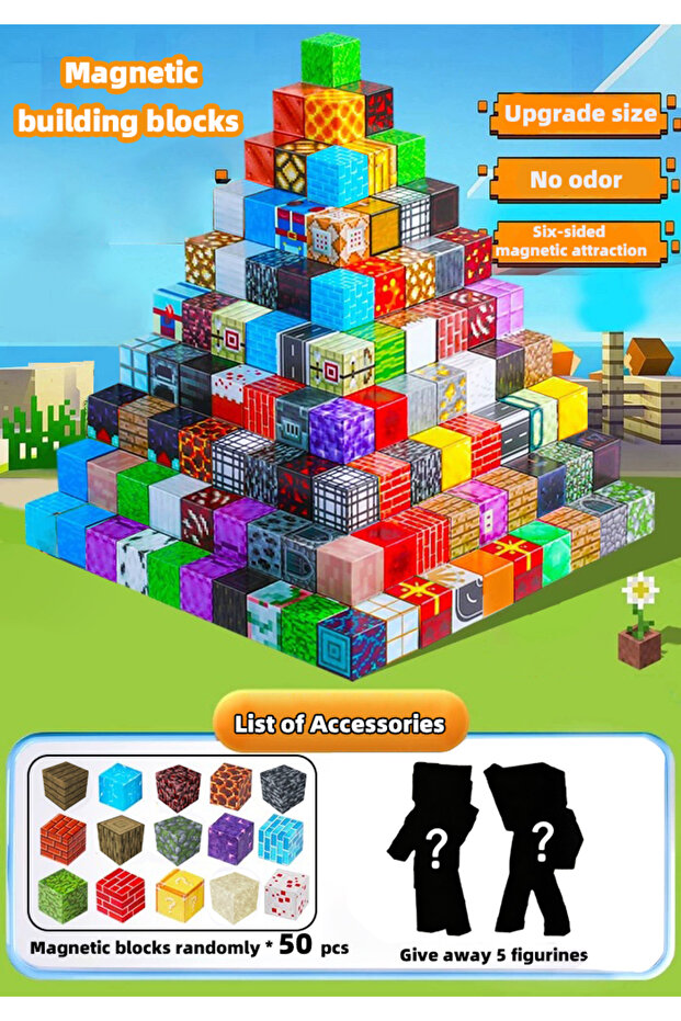 55PCS Magnetic Building Blocks Toy Building Blocks Full Set of Children's DIY Assembly Toy Building