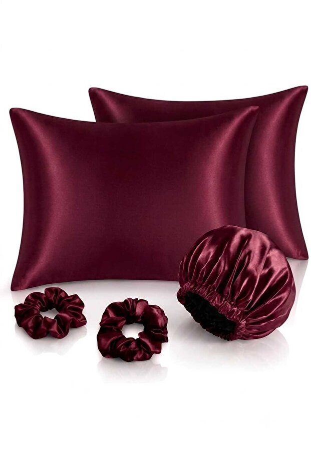 Premium Set Double Silky Satin Pillowcase Buckle and Bonnet Curly Straight Wavy Hair