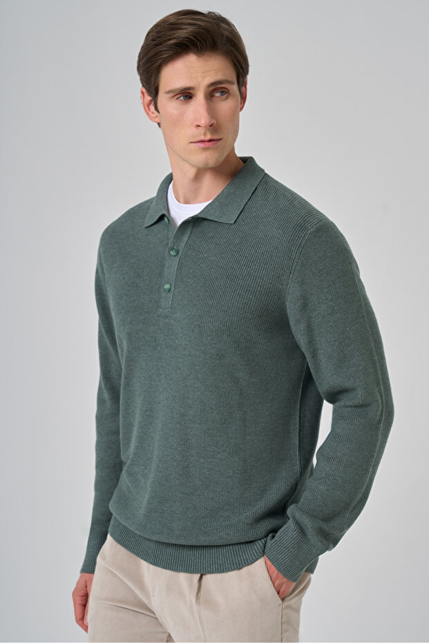 Men's Green Trend Polo Collar Dynamic Fit Comfortable Fit Knitwear