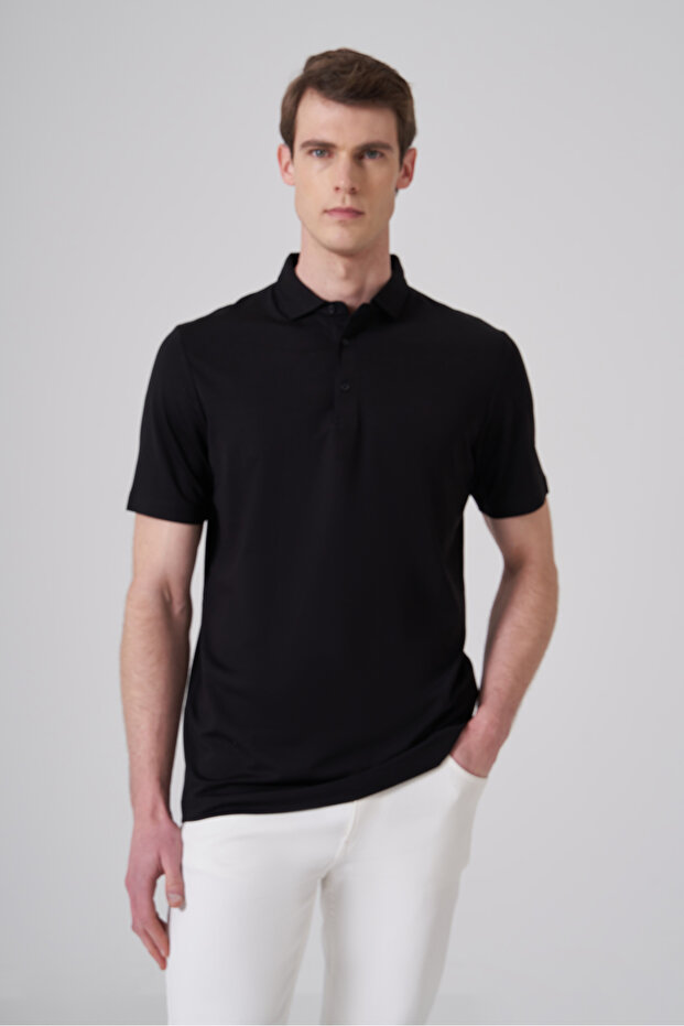 تيشيرت رجالي أسود من نوع Trend Polo Neck Rayon Dynamic Fit