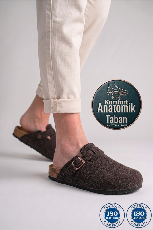 Women's & Men's Unisex Cork Sole Felted Comfort Model Winter Closed-Front Felt Model Sabo Daily Comfortable House Slippers