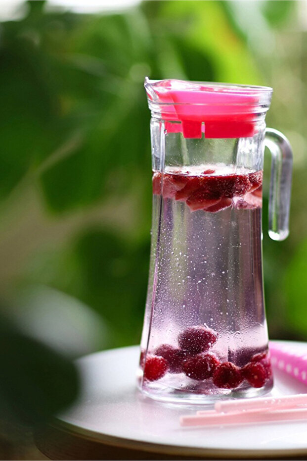 Truva Cam Sürahi Tekli 1,4 L Kulplu Pembe Plastik Kapaklı - 2