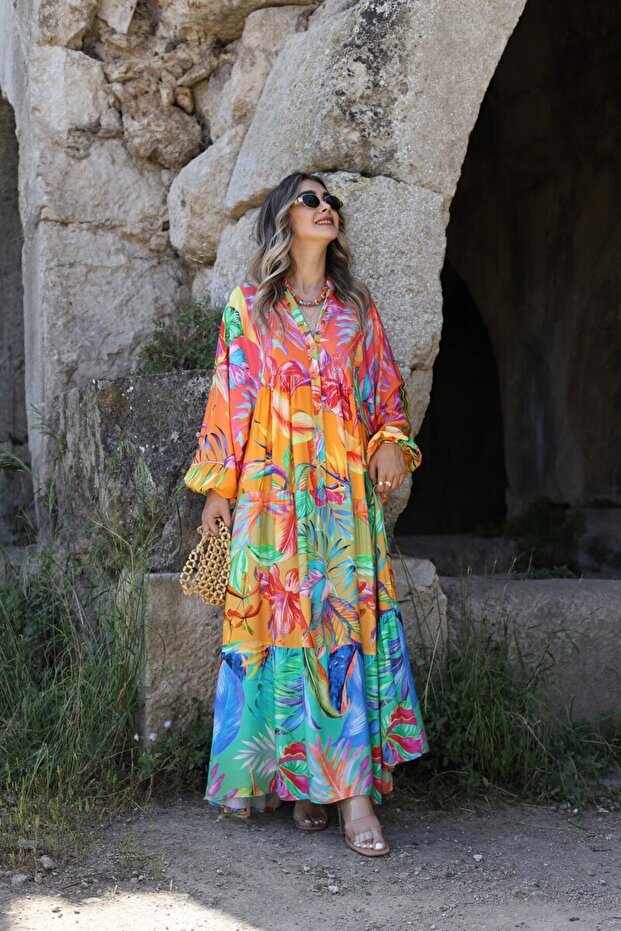 Colorful Floral Patterned Loose Dress