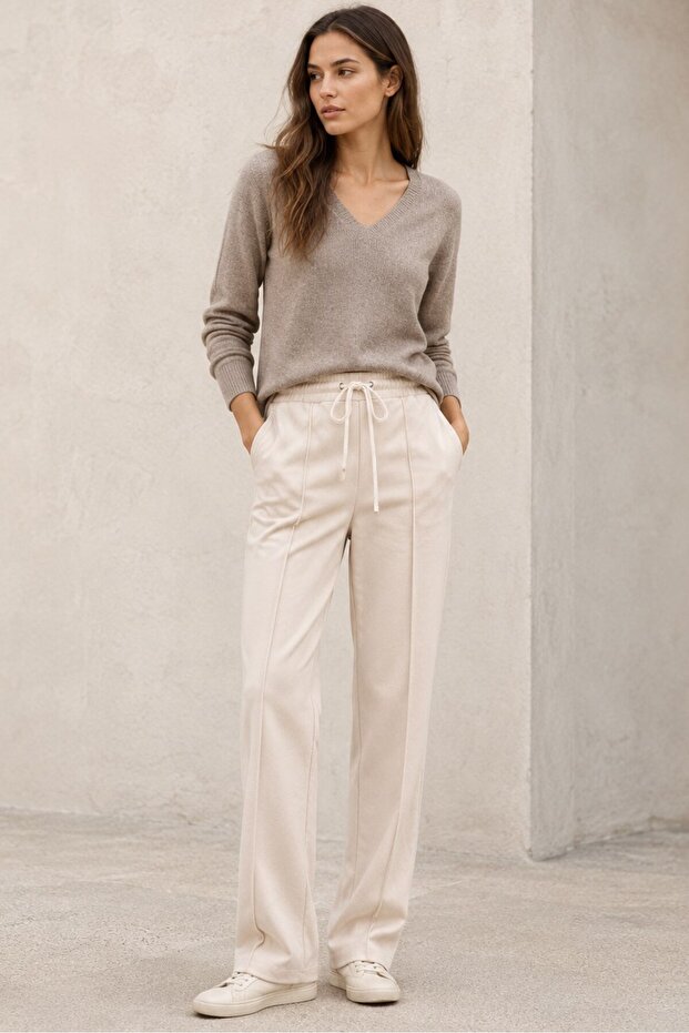 Beige Adjustable Waist Wide Leg Tracksuit Mg2215
