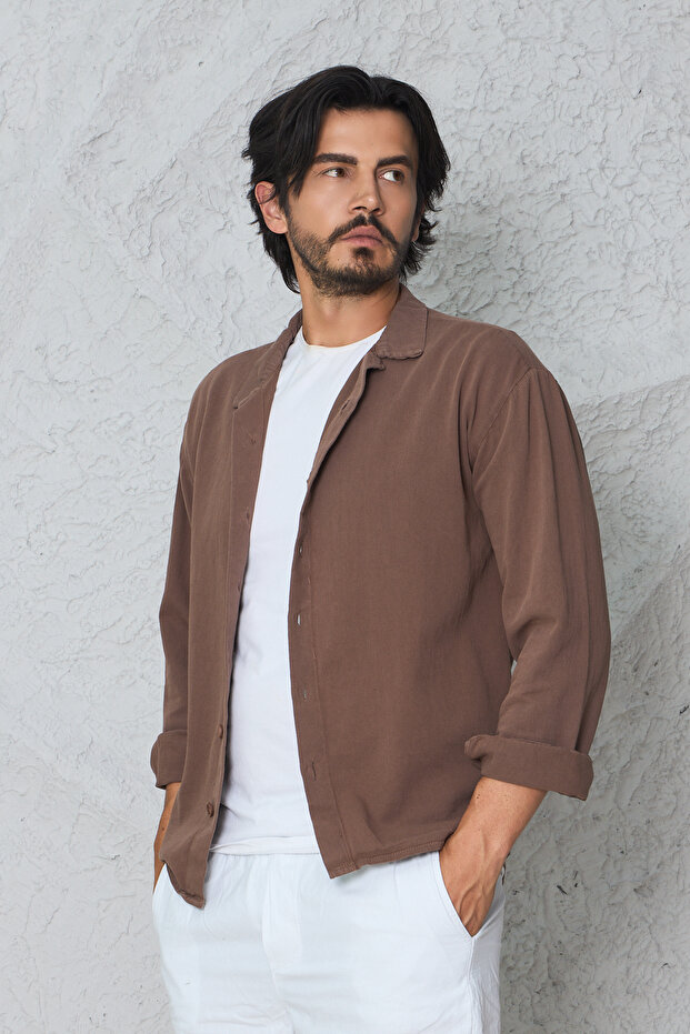 Men's Long Sleeve Linen Look Shirt Oversize Fit