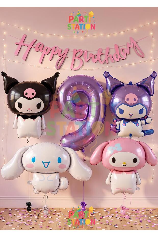 9 Years Old Purple Balloon Set - Sanrio Kuromi Melody Cinnamon Anime Birthday Balloon Set