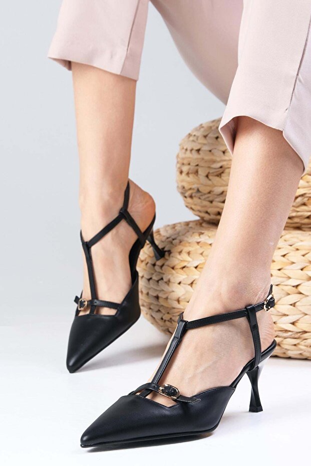 Melissa Black Color Open Back Strap Women's Heeled Shoes