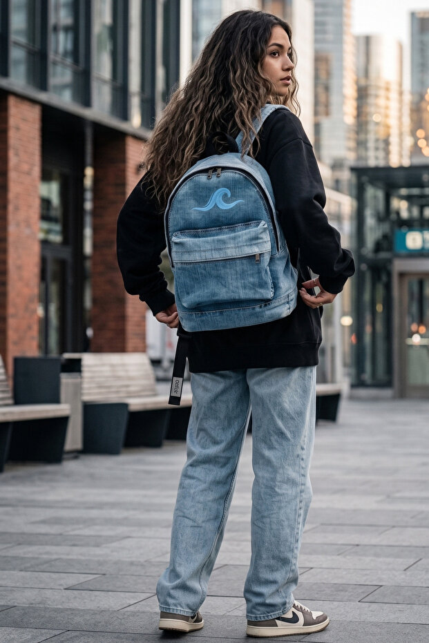 Denim washed backpack