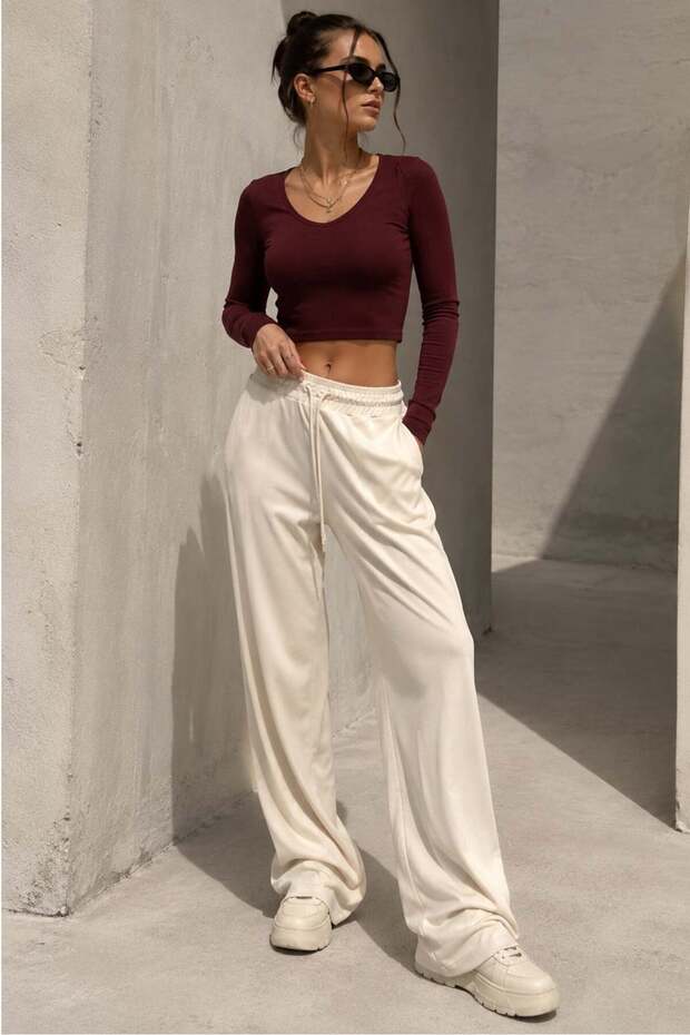 Ecru Wide Leg Velvet Tracksuit Mg2283