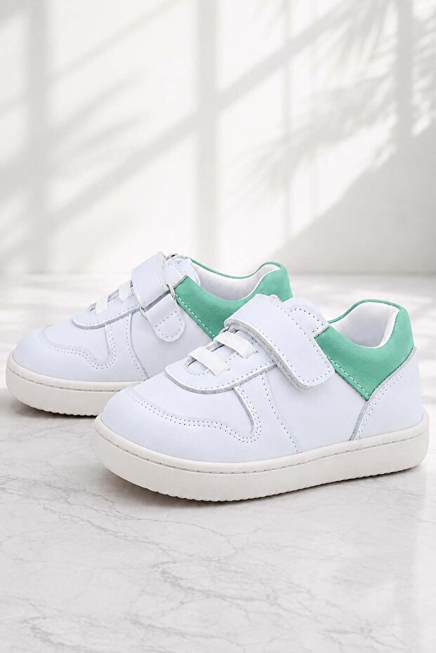 Bob Genuine Leather White Nubuck Green Velcro Baby Sneaker Shoes