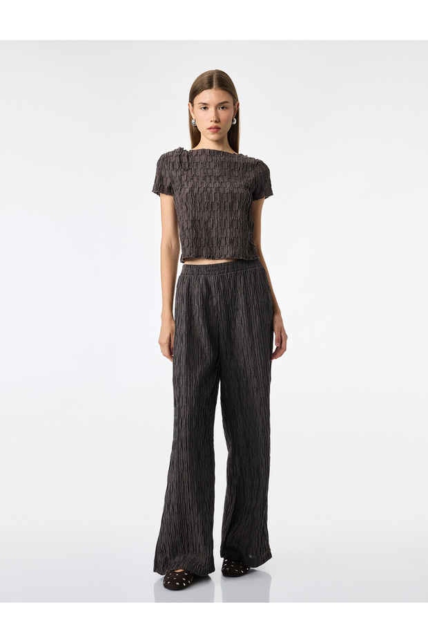 Bürümcük Fabric Textured Wide Leg Palazzo Trousers