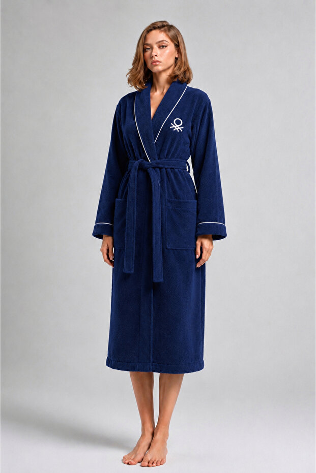 Bathrobe Men Women Unisex Navy Blue 100% Cotton