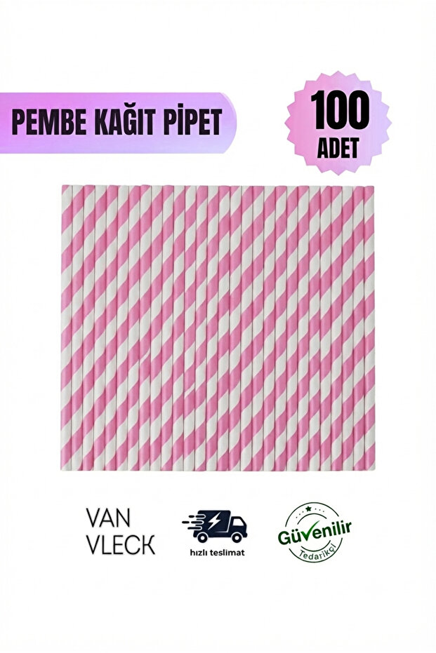 100-Piece Patterned Pink Paper Straws – Eco-Friendly, Disposable, Durable