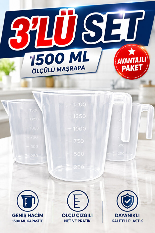 3 قطع ❤️ كوب شفاف 💧 1500 مل 💧 دلو ماء بلاستيكي ❤️ بمقبض مشاربا باهريجا للحديقة والتخييم والحمام والمطبخ 💧